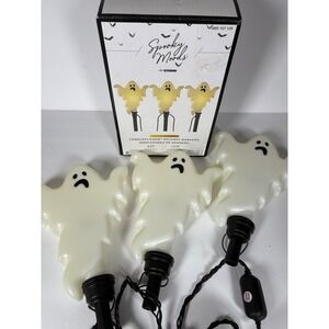 Gemmy Spooky Moods Ghost LED Candle-Flicker Pathway Markers Set of 3 in Box!